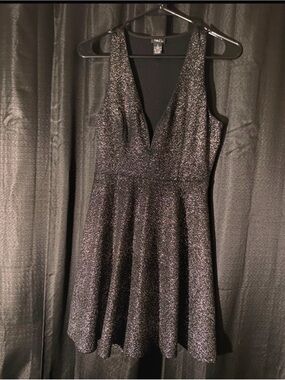 Rue21 Glitter V-Neck Fit & Flare Dress - Black